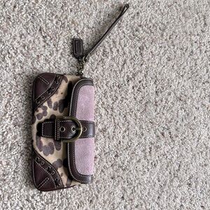 Coach wristlet in lavender suede and leopard fur